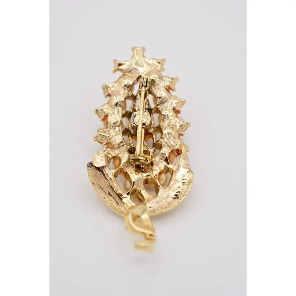 Vintage Flower Pin Brooch Corn Gold Aurora Borealis Rhinestone Crystal 60s BinAT